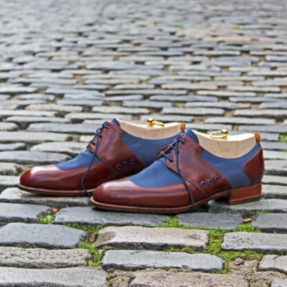 two tone derby shoe in leather and canvas