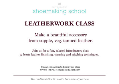a gift card for a leather craft class with carreducker